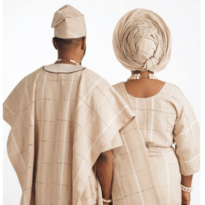 Handmade African Asooke wedding outfit: traditional clothing for couples
